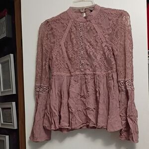American Eagle Outfitters Dusty Rose Lace Peplum Blouse